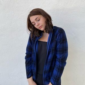 Blue and black aid reversible zip up